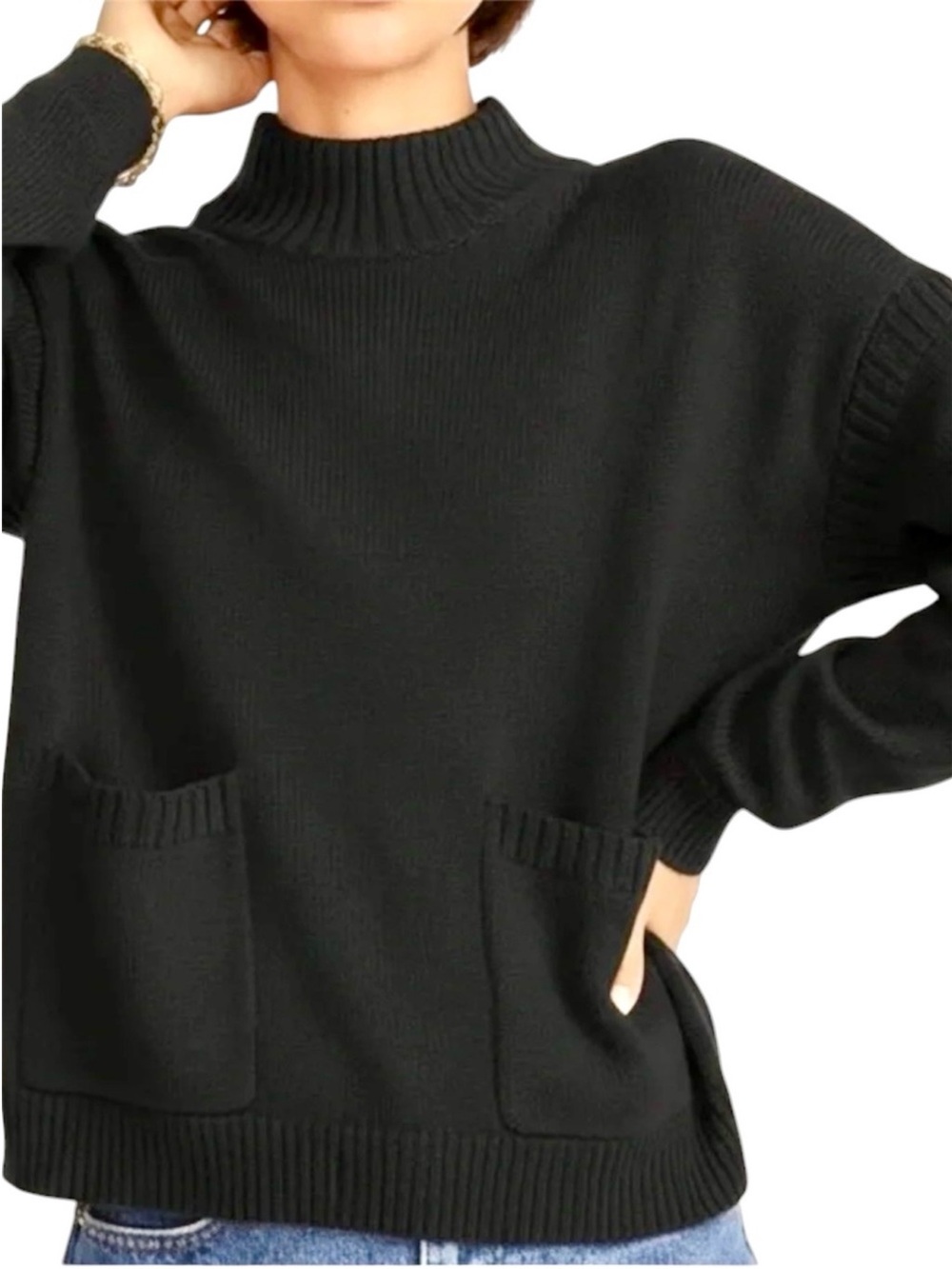J.Crew Cotton Cashmere Mockneck Sweater Black Medium Like New